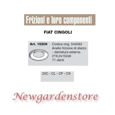 Anello frizione sterzo 15206 71 denti trattore FIAT CINGOLI 25C CL CF CS | NewgardenParts.com