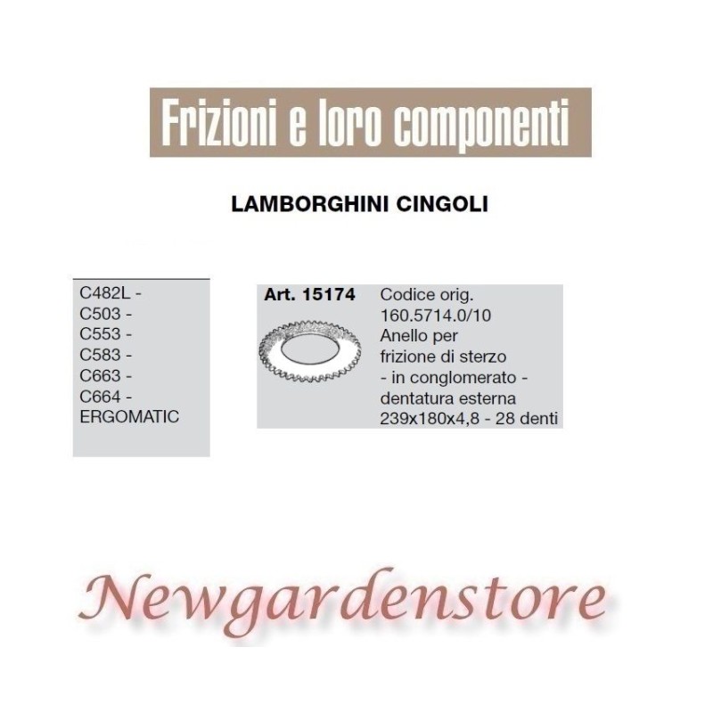 Anello frizione sterzo trattore C482 503 553 663 Ergomatic 15174 LAMBORGHINI