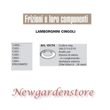 Anello frizione sterzo trattore C482 503 553 663 Ergomatic 15174 LAMBORGHINI | NewgardenParts.com