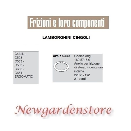 Anello frizione sterzo trattore C482 503 553 663 Ergomatic 15389 LAMBORGHINI | NewgardenParts.com