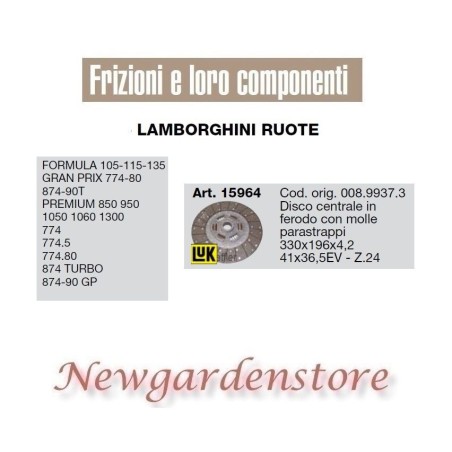 Disco centrale 41x36,5 15964 trattore LAMBORGHINI Formula Premium 874 Turbo GP | NewgardenParts.com