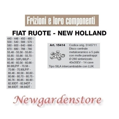 Disco centrale 5 pale 40x35EV 440 450 566 680 82.93 15414 FIAT NEW HOLLAND LUK | NewgardenParts.com