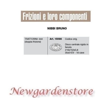 Disco centrale frizione trattorino 344 compatibile NIBBI BRUNO 15098 35x31EV Z18 | NewgardenParts.com