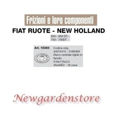 Disco centrale rigido 45x40EV 16cave 650 650DT 750 750DT 15383 FIAT NEW HOLLAND | NewgardenParts.com