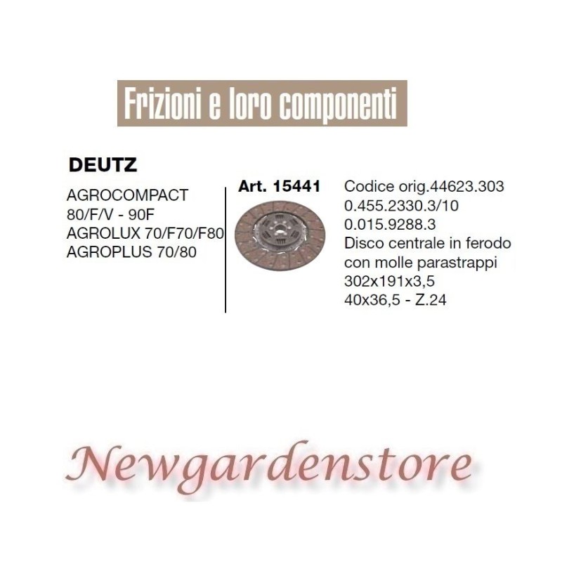 Disco ferodo frizione 15441 trattore DEUTZ Agrocompact Agrolux Agroplus 40x36,5