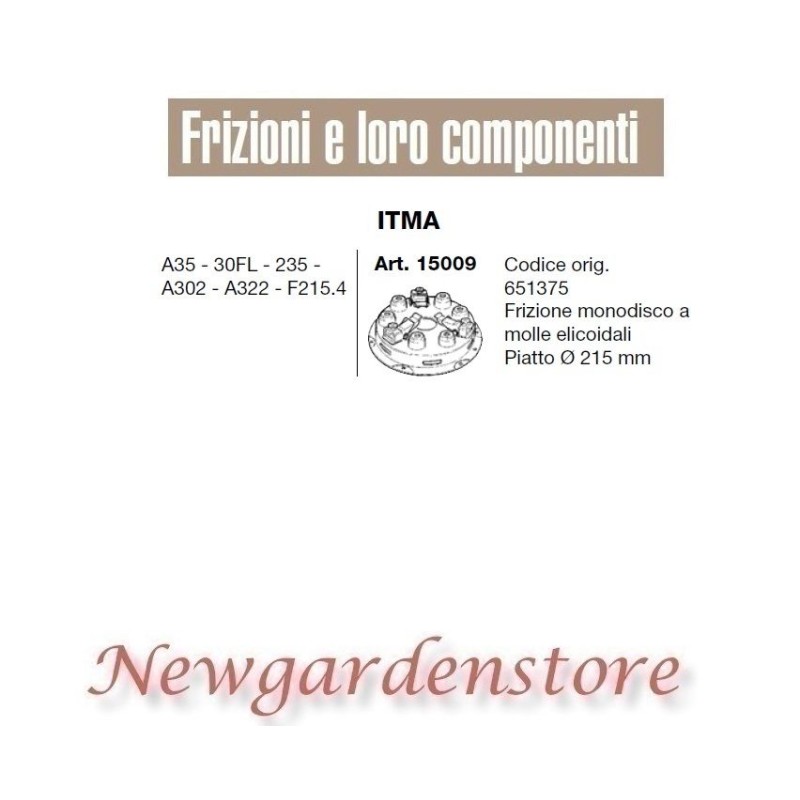 Disco frizione 15009 trattore ITMA A35 30FL 235 A302 A322 F21.4 piatto 215mm