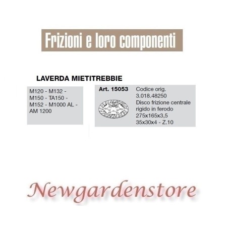 Disco frizione 15053 LAVERDA MIETITREBBIE M120 132 150 1000 1200 35x30x4 Z10 | NewgardenParts.com