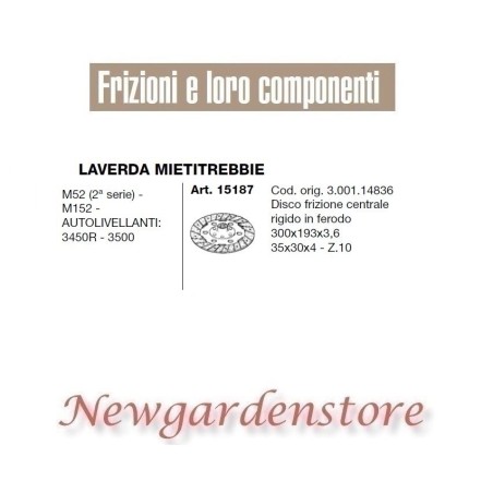 Disco frizione 15187 LAVERDA MIETITREBBIE M52 152 autolivellanti 3450R 3500 | NewgardenParts.com