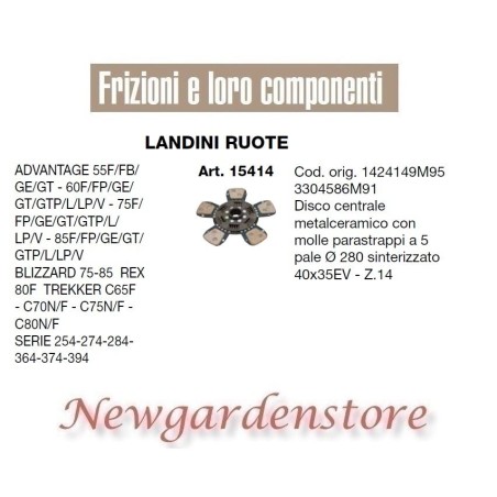 Disco frizione 15414 40x35 LANDINI RUOTE ADVANTAGE BLIZZARD 254 274 284 364 374 | NewgardenParts.com