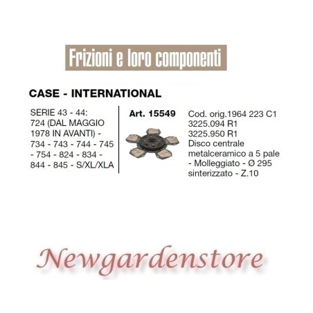 Disco frizione 15549 trattore CASE INTERNATIONAL serie 43 44 724 745 754 824 834 | NewgardenParts.com