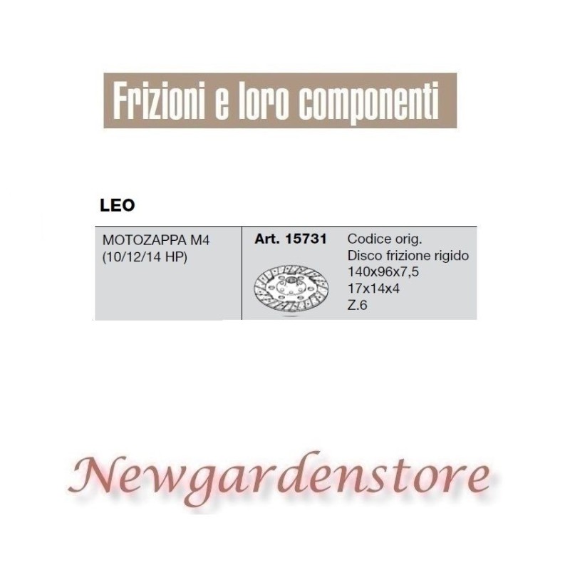 Disco frizione 15731 motozappa M4 10 12 14HP compatibile  LEO 17x14x4 140x96x7,5