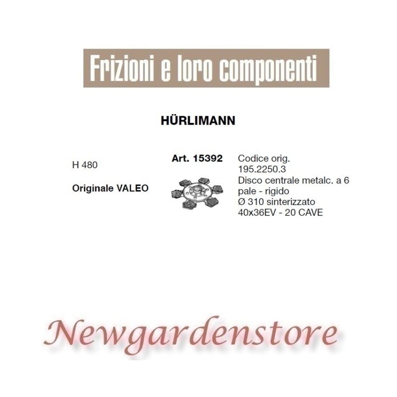 Disco frizione 20 cave trattore  HURLIMANN VALEO H480 40x36EV 15392 195.2250.3