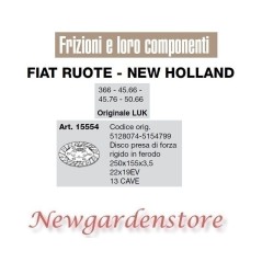 Disco frizione 22x19EV 13cave 250x155 366 45.66 45.76 LUK 15554 FIAT NEW HOLLAND | NewgardenParts.com