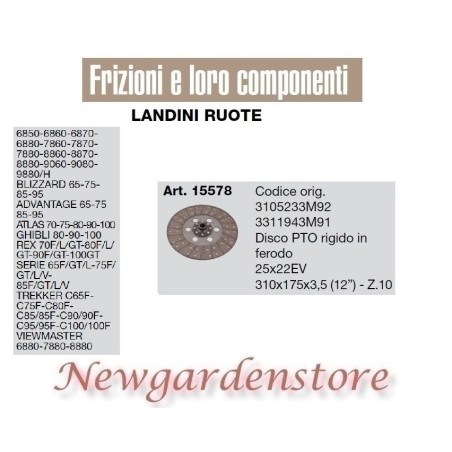 Disco frizione 25x22 15578 LANDINI RUOTE ADVANTAGE BLIZZARD TREKKER VIEWMASTER | NewgardenParts.com