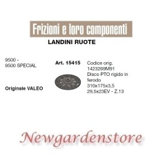 Disco frizione 29,5x23 Z13 310x175x3,5 15415 LANDINI RUOTE 9500 SPECIAL Valeo | NewgardenParts.com