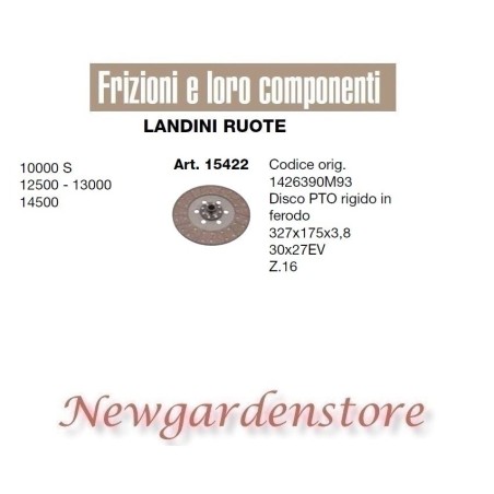 Disco frizione 30x27 327x175x3,8 15422 LANDINI RUOTE 10000 12500 13000 14500 z16 | NewgardenParts.com