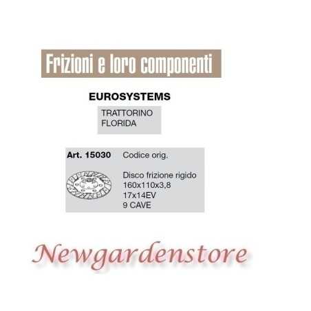 Clutch disk compatible florida lawn tractor EUROSYSTEMS 15030 9 hollow 17x14EV | NewgardenParts.com