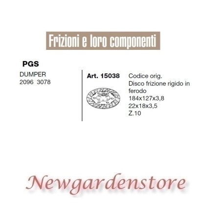 Disco frizione ferodo 15038 PGS DUMPER 2096 3078 184x127x3,8 22x18x3,5 Z10 | NewgardenParts.com