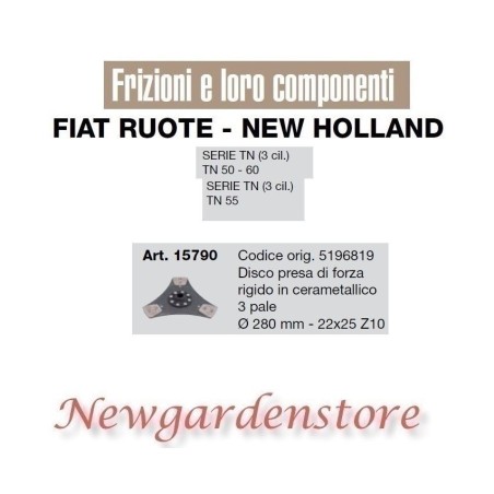 Disco frizione presa forza trattore serie TN 50 60 FIAT NEW HOLLAND 15790 280mm | NewgardenParts.com