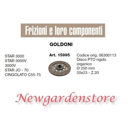 Disco frizione PTO 15995 trattore GOLDONI STAR 3000 CINGOLATO C55 75 20x23 Z20 | NewgardenParts.com