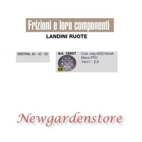 Kupplungsscheibe PTO Traktor 14x17 Z9 15907 LANDINI RUOTE MISTRAL 40 45 50 | NewgardenParts.com
