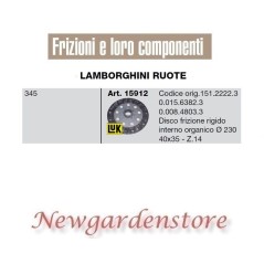 Disco frizione rigido 40x35 230mm Z14 trattore 15912 LAMBORGHINI RUOTE 345 | NewgardenParts.com