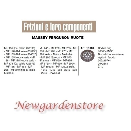 Disco frizione rigido ferodo trattore MASSEY FERGUSON 15184 29x23x4 Z10 MF 135 | NewgardenParts.com