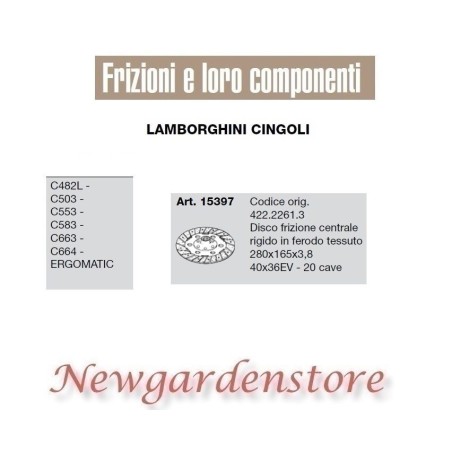 Disco frizione trattore C482 503 553 663 ergomatic 15397 LAMBORGHINI 20 cave | NewgardenParts.com