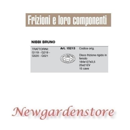 Disco frizione trattorino G119 219 520 521 NIBBI BRUNO 15213 25x21EV Z.15 | NewgardenParts.com