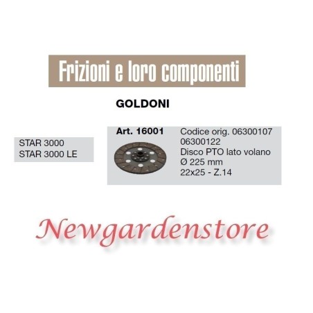 Disco PTO 16001 lato volano 22x25 Z14 frizione trattore GOLDONI STAR 3000 LE | NewgardenParts.com