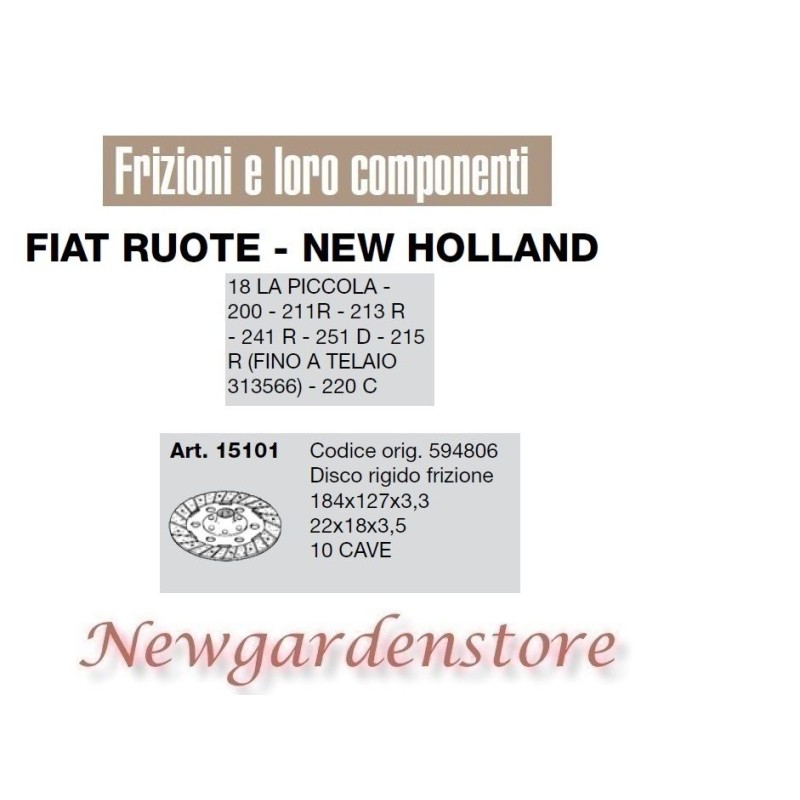 Disco rigido frizione compatibile 200 211R 21R 241R 220C FIAT NEW HOLLAND 15101