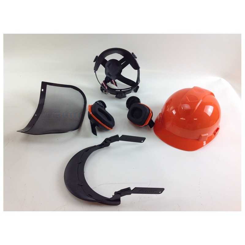 Casco de protección con visera de rejilla y auriculares código 08838