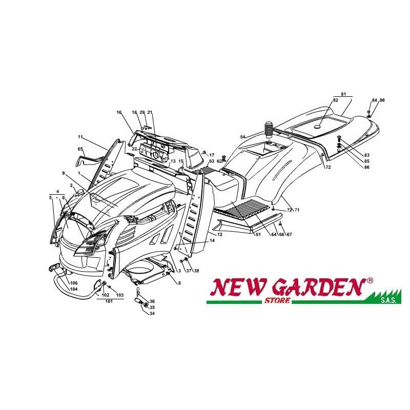 Esploso carrozzeria 102 cm  XT140 trattorino CASTELGARDEN 2002 - 2013