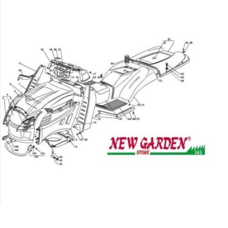 Esploso carrozzeria 102cm XT150 trattorino CASTELGARDEN 2002-13 ricambi | NewgardenParts.com