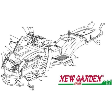 Esploso carrozzeria 102cm XT160 trattorino rasaerba CASTELGARDEN GGP 2002-13 | NewgardenParts.com