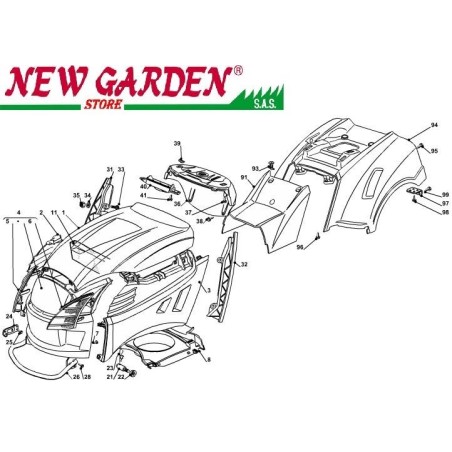 Esploso carrozzeria 84cm J135H trattorino rasaerba CASTELGARDEN 2002-13 ricambi | NewgardenParts.com