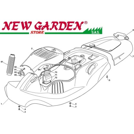 Esploso carrozzeria trattorino rasaerba EL63 PE60VD CASTELGARDEN ricambi2002-13 | NewgardenParts.com