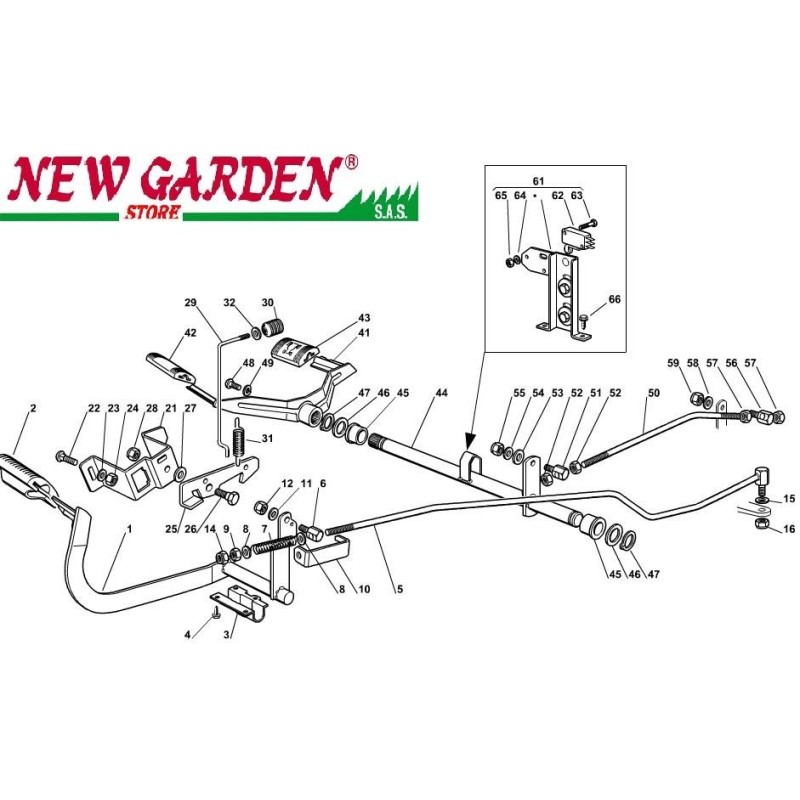 Esploso comando freno cambio 102cm  XT140HD trattorino CASTELGARDEN 2002 - 2013