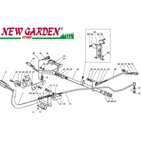 Esploso comando freno cambio 102cm XT140HD trattorino CASTELGARDEN 2002 - 2013 | NewgardenParts.com