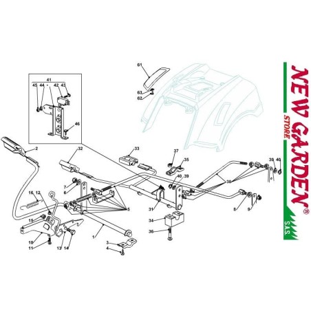 Esploso comando freno cambio 102cm PT170HD trattorino rasaerba CASTELGARDEN | NewgardenParts.com