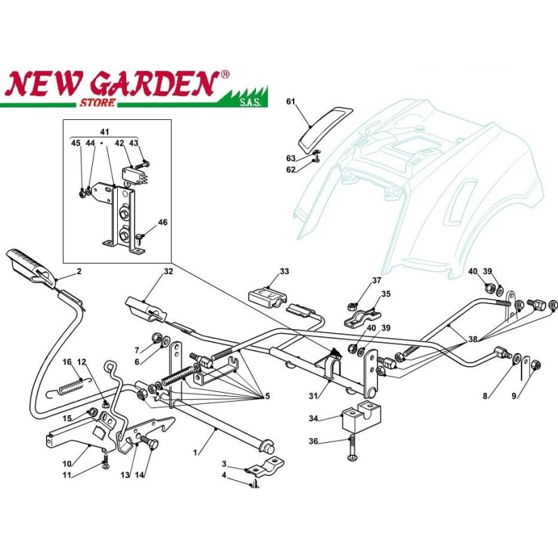 Esploso comando freno cambio 84cm J135H trattorino rasaerba CASTELGARDEN 2002-13