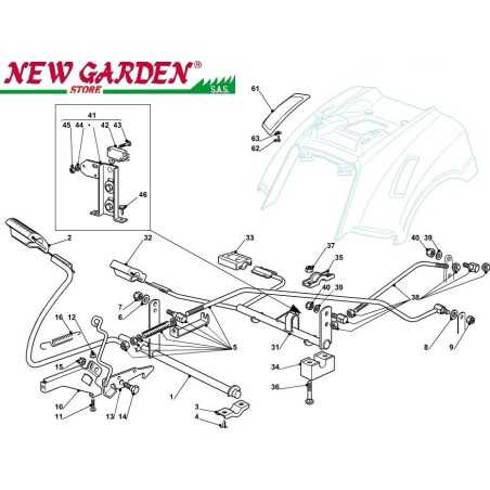 Esploso comando freno cambio 84cm J135H trattorino rasaerba CASTELGARDEN 2002-13 | NewgardenParts.com