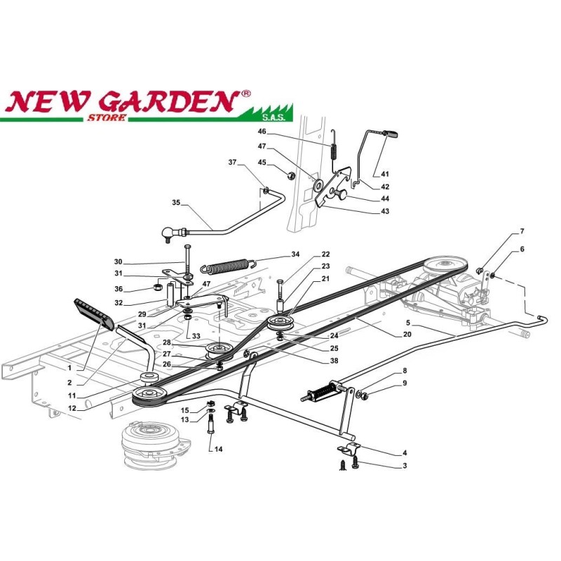 Esploso comando freno cambio SD98 L135BM trattorino CASTELGARDEN 2002-13