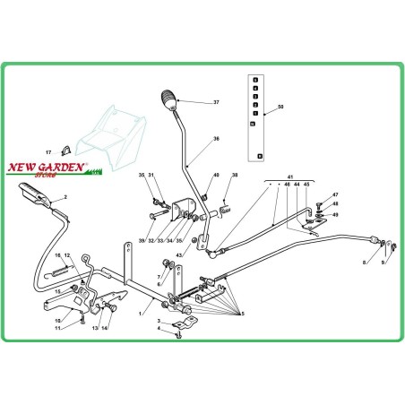 Esploso comando freno cambio trattorino 92cm CT 13 5/92 CASTELGARDEN GGP STIGA | NewgardenParts.com