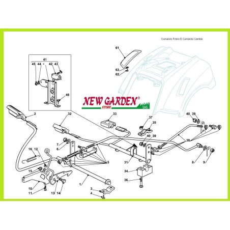 Esploso comando freno cambio trattorino 92cm PG 140 HD CASTELGARDEN GGP STIGA | NewgardenParts.com