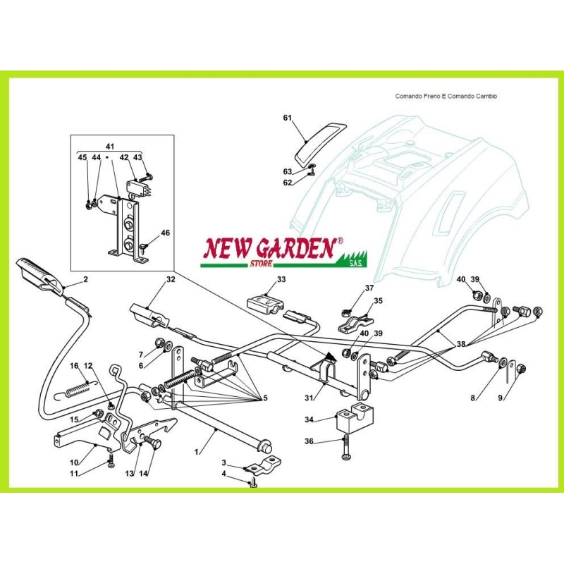 Esploso comando freno cambio trattorino 92cm PLUS 15 5/92 H CASTELGARDEN STIGA