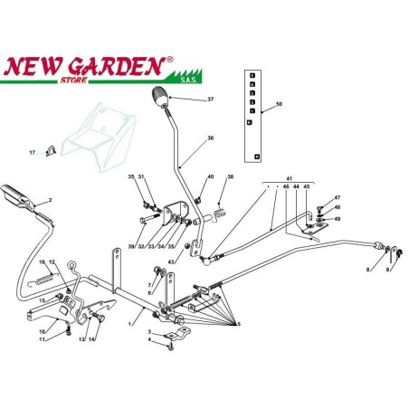 Esploso comando freno cambio trattorino rasaerba98cm XD150 CASTELGARDEN 2002-13 | NewgardenParts.com