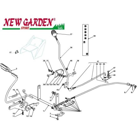 Esploso comando freno cambio102cm PT140 Trattorino rasaerba CASTELGARDEN ricambi | NewgardenParts.com