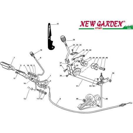 Esploso comando trasmissione freno trattorino rasaerba EL63 XE70VD CASTELGARDEN | NewgardenParts.com