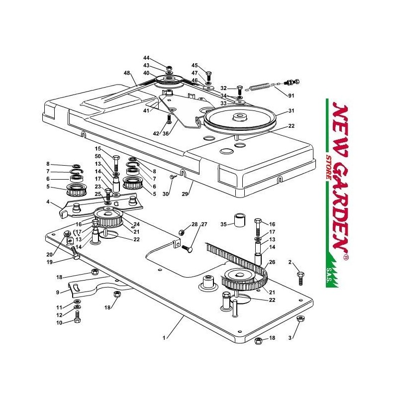 Esploso innesto lama 122cm XX185HD trattorino tagliaerba CASTELGARDEN ricambi